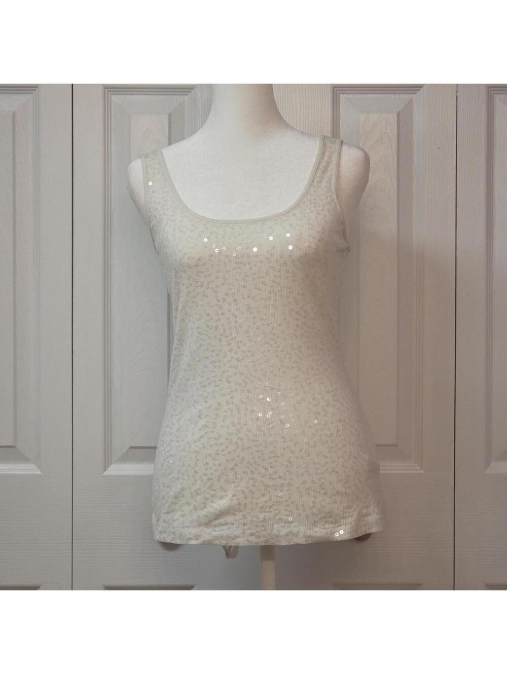 White Sequin Shimmery Tank Top Express Size S 2012 Y2K McBling Glam Ribbed Knit